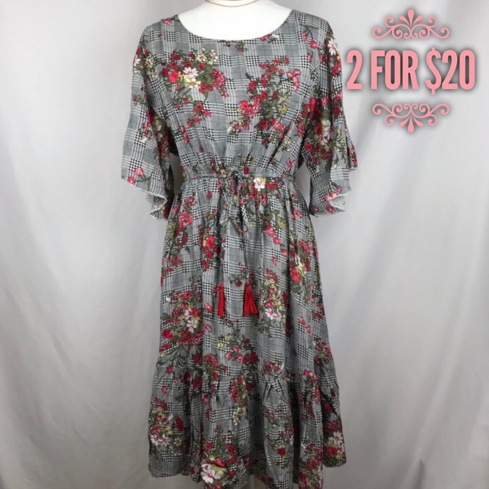 2 for $20/ Catch Stitch Gingham Floral Dress